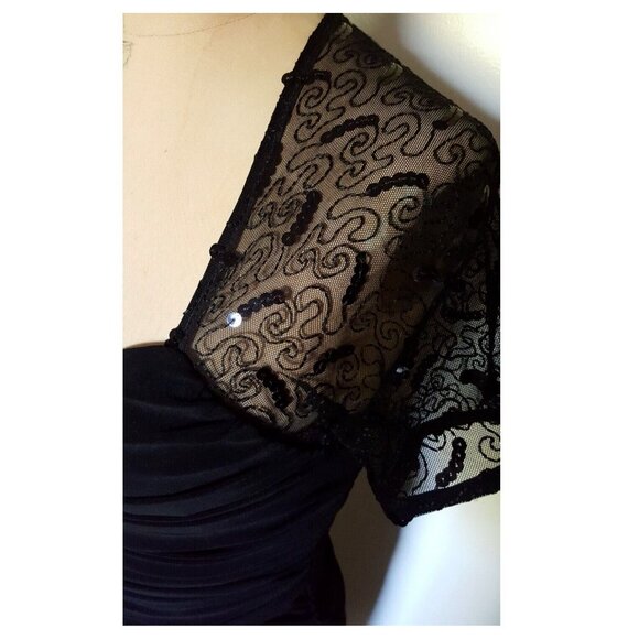 Joseph Ribkoff formal maxi gown cocktail dress, rouched, lace fitted, black M - Picture 7 of 12